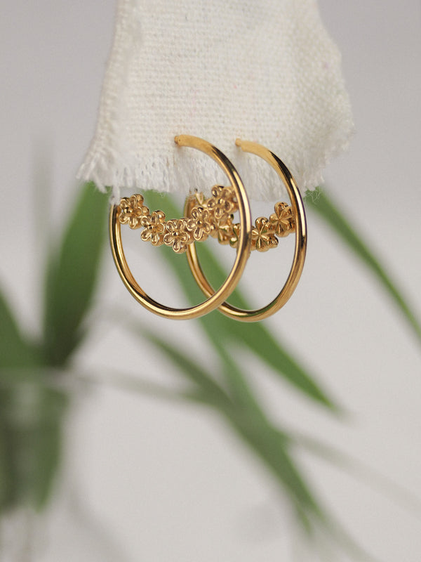 gold garland flower hoop earrings