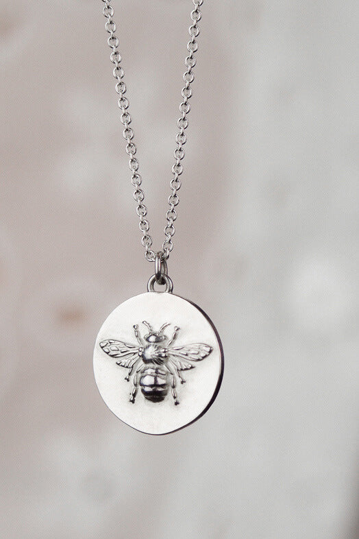 Silver Bee Coin Pendant made in Birmingham by Rachel Whitehead Jewellery