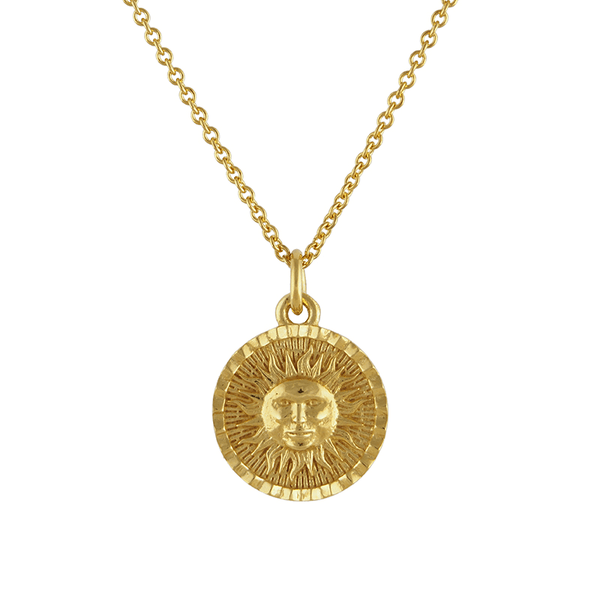 sun face coin pendant in gold