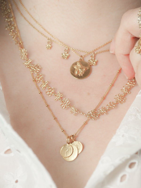 gold flower doodle layering necklace