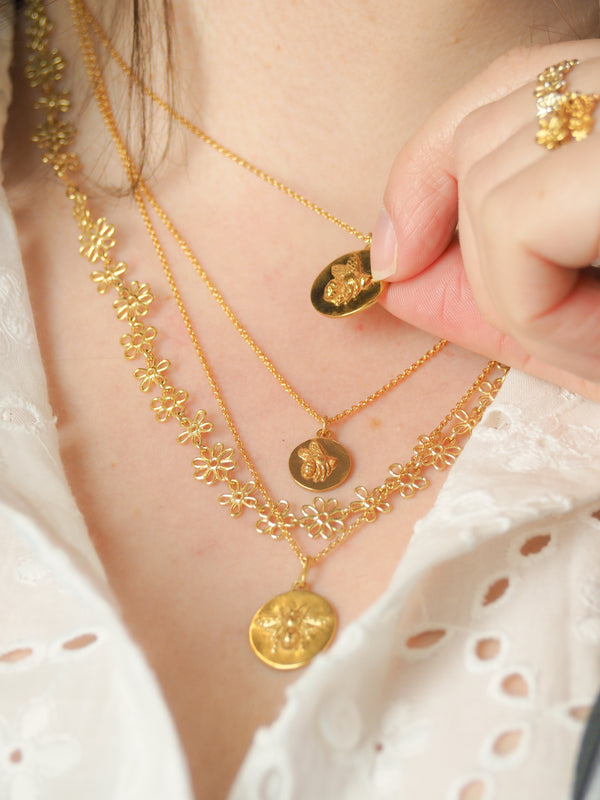 layered bumblebee coin necklaces