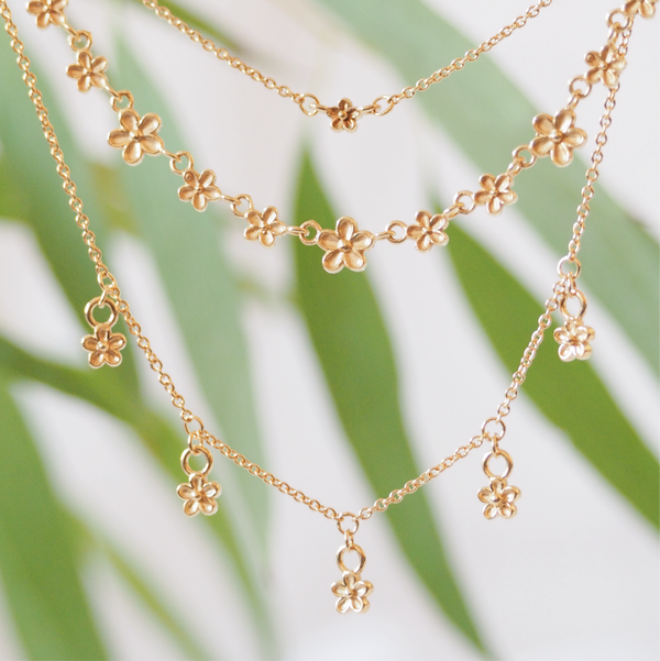gold layering flower necklaces