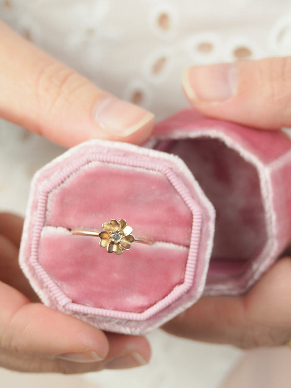 gold vermeil wild rose ring with white sapphire