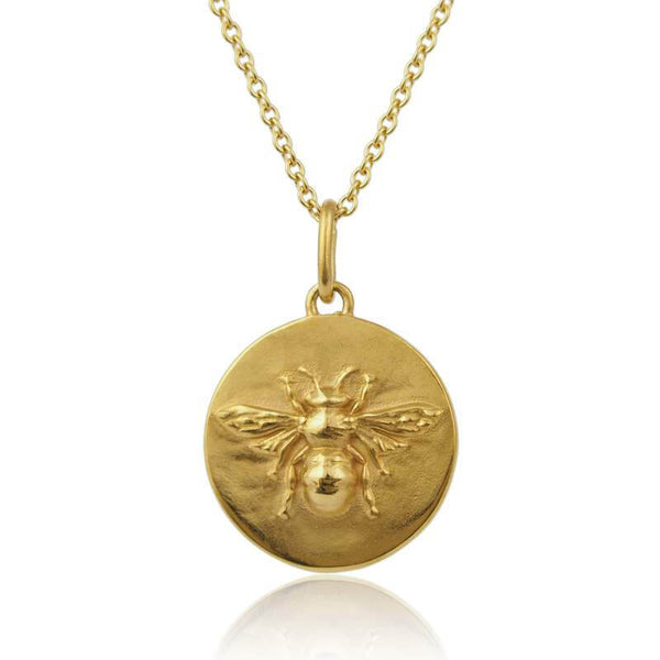 gold bee coin necklace handmade by Rachel Whitehead Jewellery