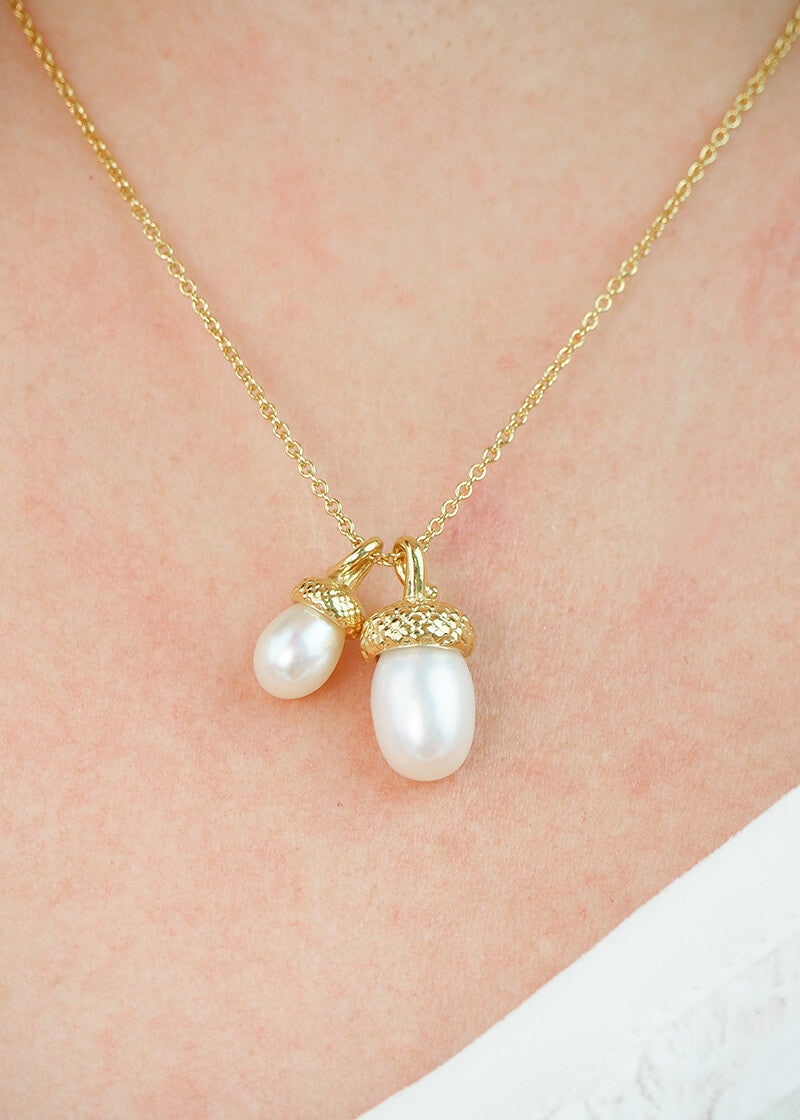 gold pearl acorn necklace 