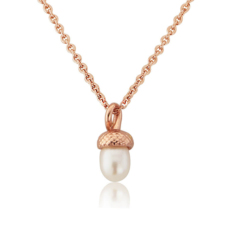 tiny rose gold pearl acorn necklace