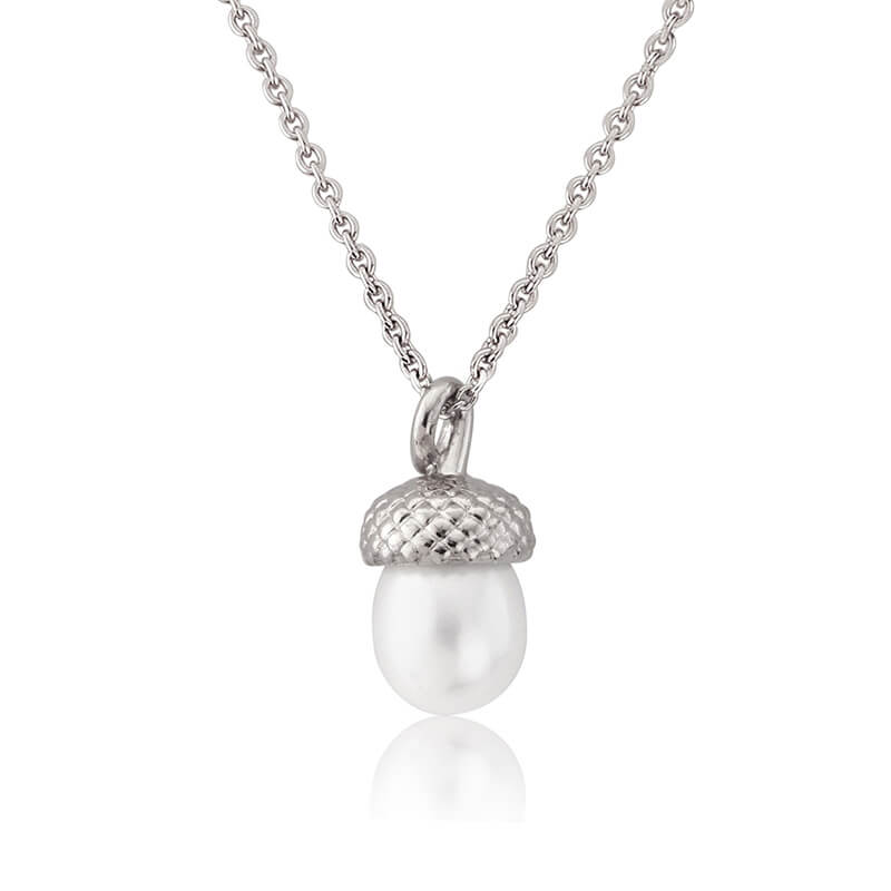sterling silver acorn necklace with cultured pearl acorn
