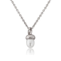 sterling silver tiny pearl acorn necklace