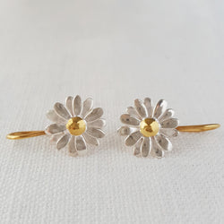 Gold and Silver Daisy Drop Earrings two tone