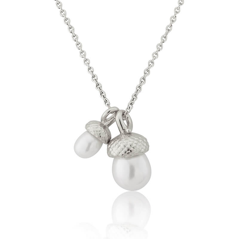 sterling silver double pearl acorn necklace