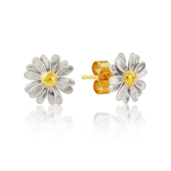 gold and silver two-tone daisy stud earrings