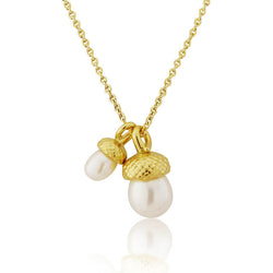 gold acorn necklace with two pearl acorns
