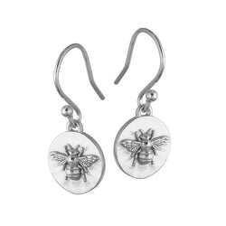 coin earrings with bee design with hook fastening