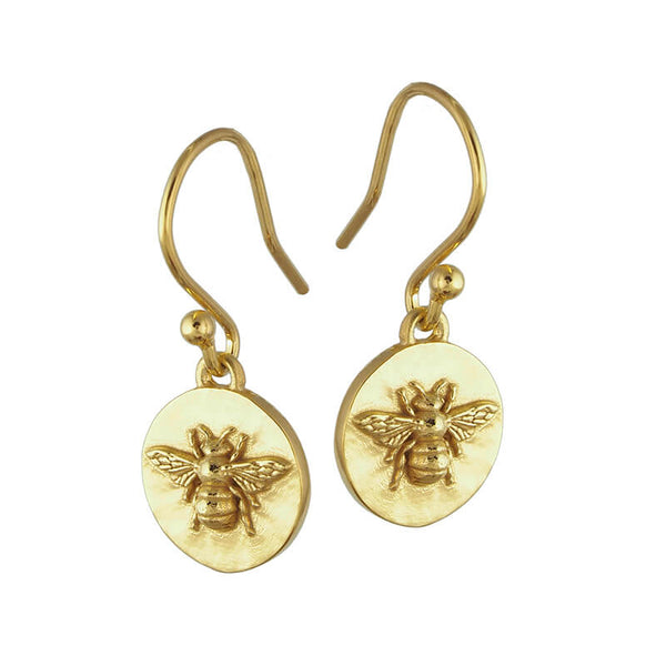 basking bee coin earrings in gold 