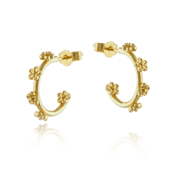 gold mini blossom flower hoop earrings