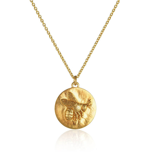 flying bee coin style pendant in gold