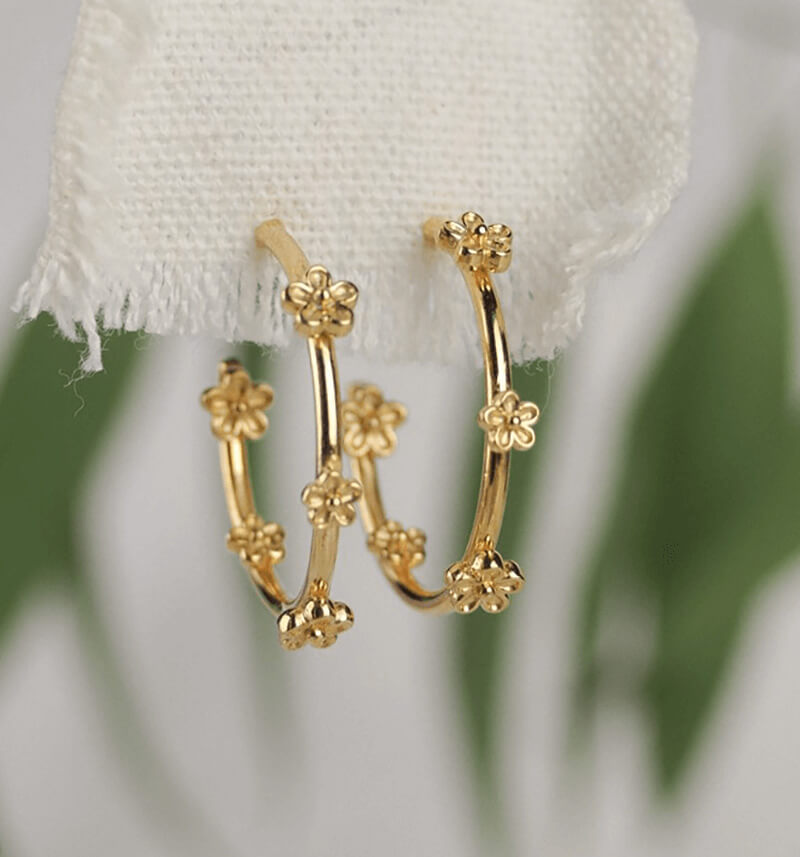 gold floral hoop earring 