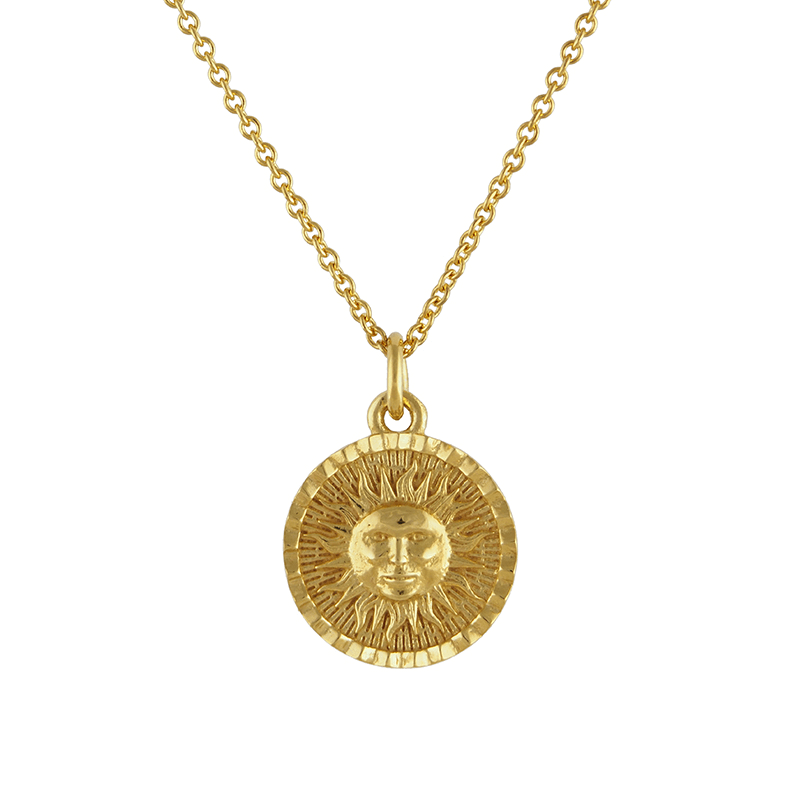 Gold sun coin online necklace