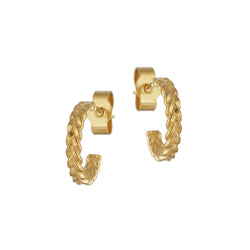 yellow gold slim plait hoop earrings