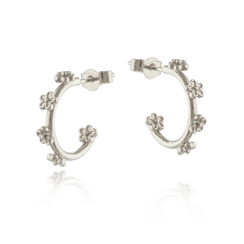silver mini blossom flower hoop earrings