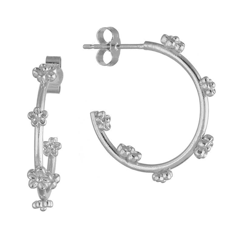 sterling silver hoop earrings with tiny flowers