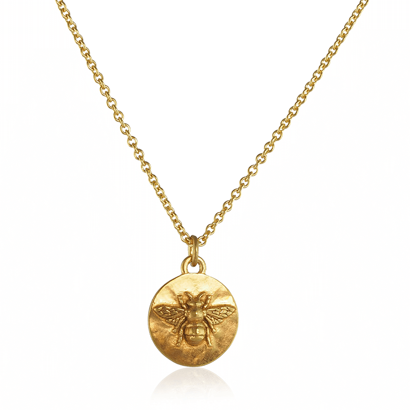 Tiny basking bee coin necklace in gold